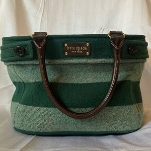 Kate Spade Beantown Brown Leather & Green Striped Wool Purse
